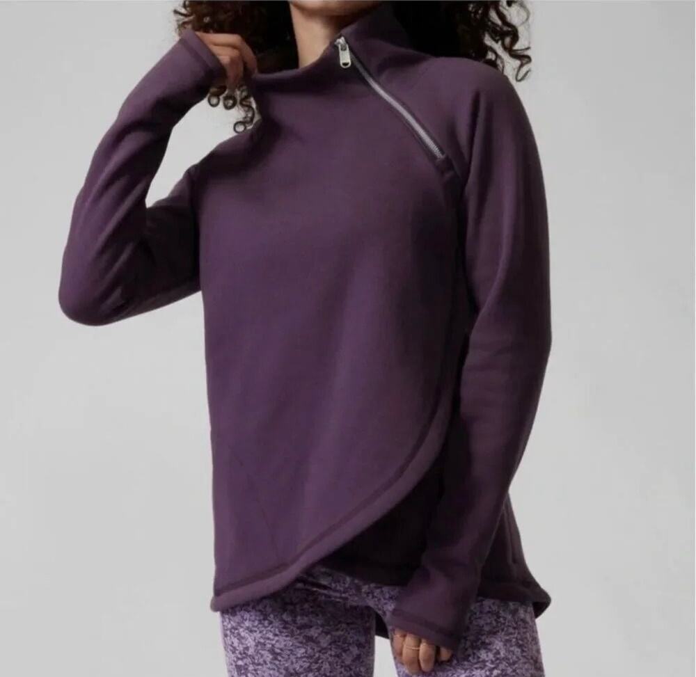 Athleta Cozy Karma Asymmetrical Pullover Purple Violet Workout Athleisure Sz S